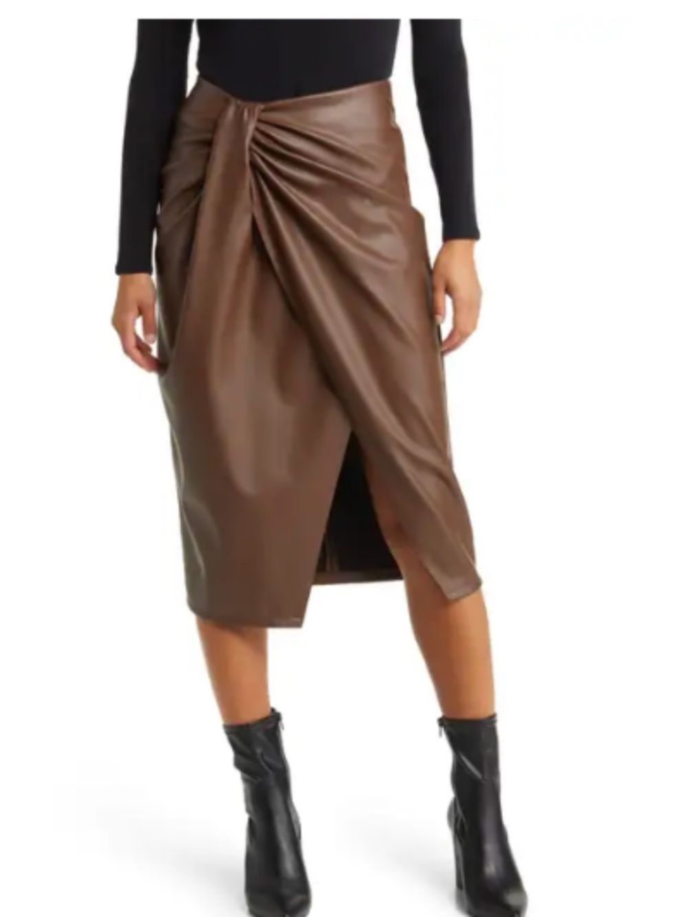 Open Edit Wrap Front Faux Leather Skirt